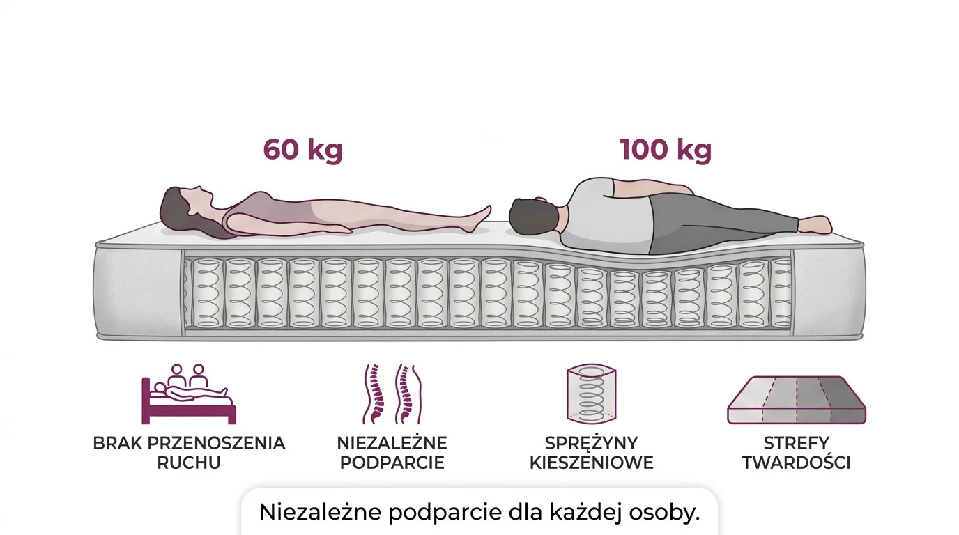Materac dla dwojga 160x200 cm – sprężyny kieszeniowe bez przenoszenia ruchu